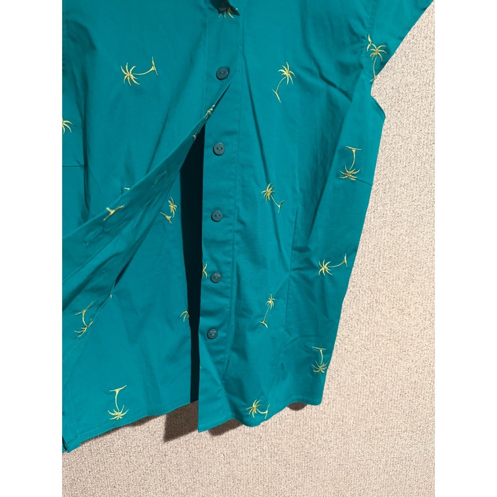 Hearts of Palm Teal‎ Palm Tree Embroidered Button Down Blouse Womens 12 Tropical - Picture 2 of 6